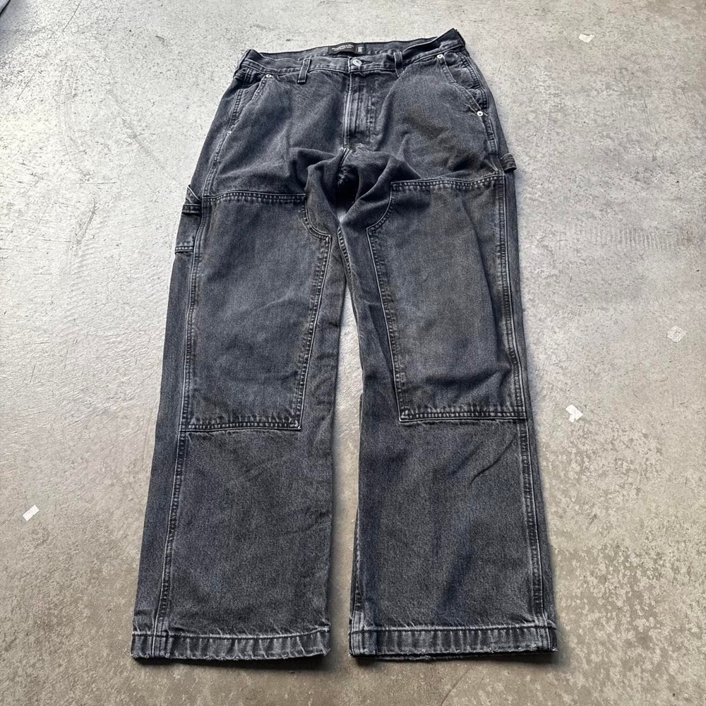 Abercrombie & Fitch Pants Mens Size 33 x 22 Black Double Knee Canvas Workwear